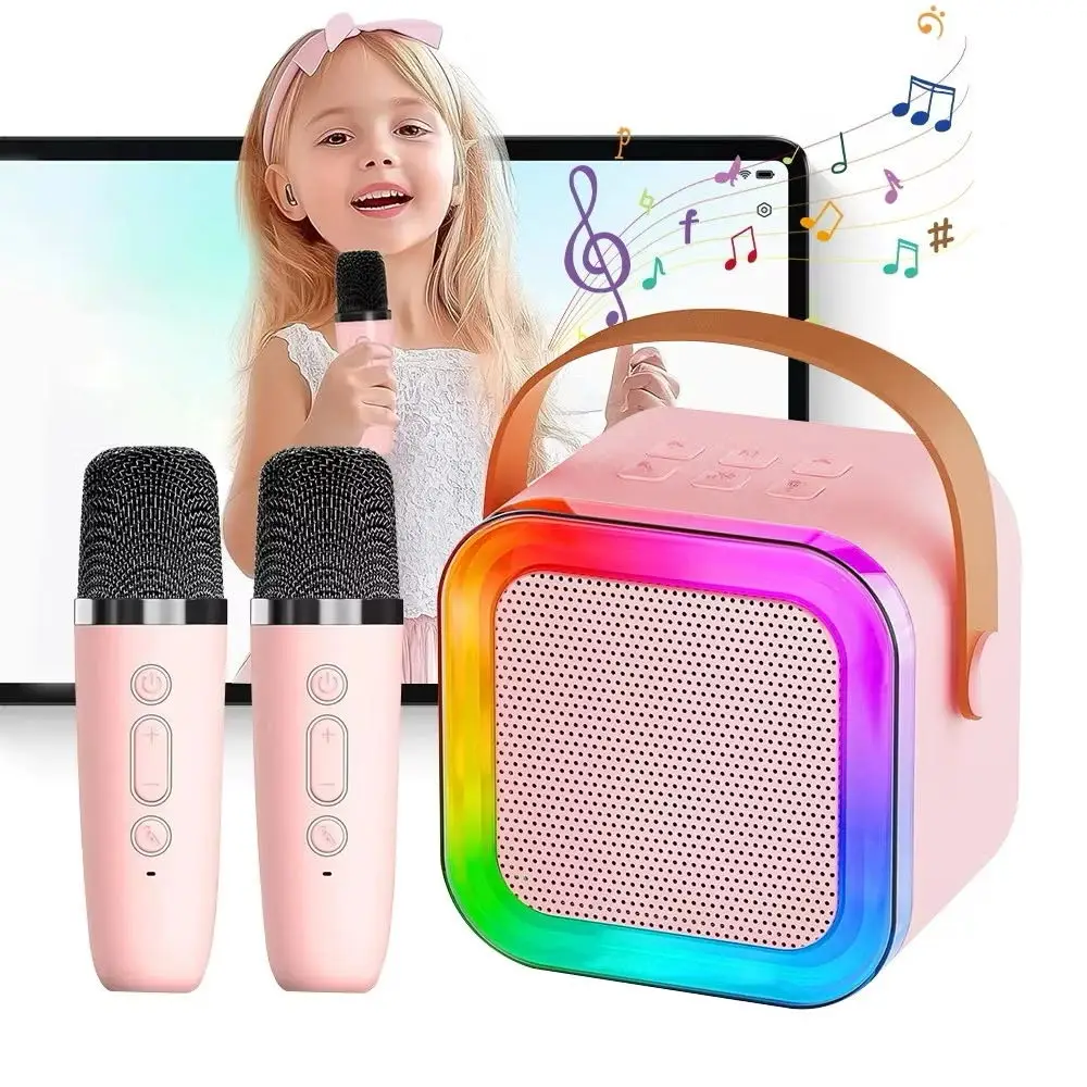 Caixa De Som Com 2 Microfone Alto-Falante Karaokê sem fio Bluetooth Portátil