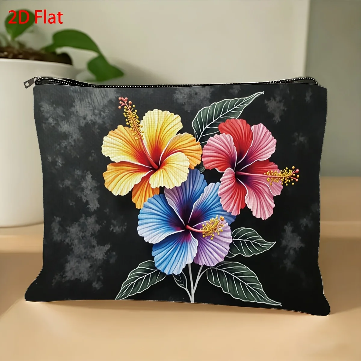 1Pc, Colorful and Vibrant Floral Black Retro Design Multifunctional Travel Makeup Bag, Snack Storage Bag, Stationery Storage Bag, Fashionable Toiletry Bag, Canvas Double-Sided Printed Zipper Pouch