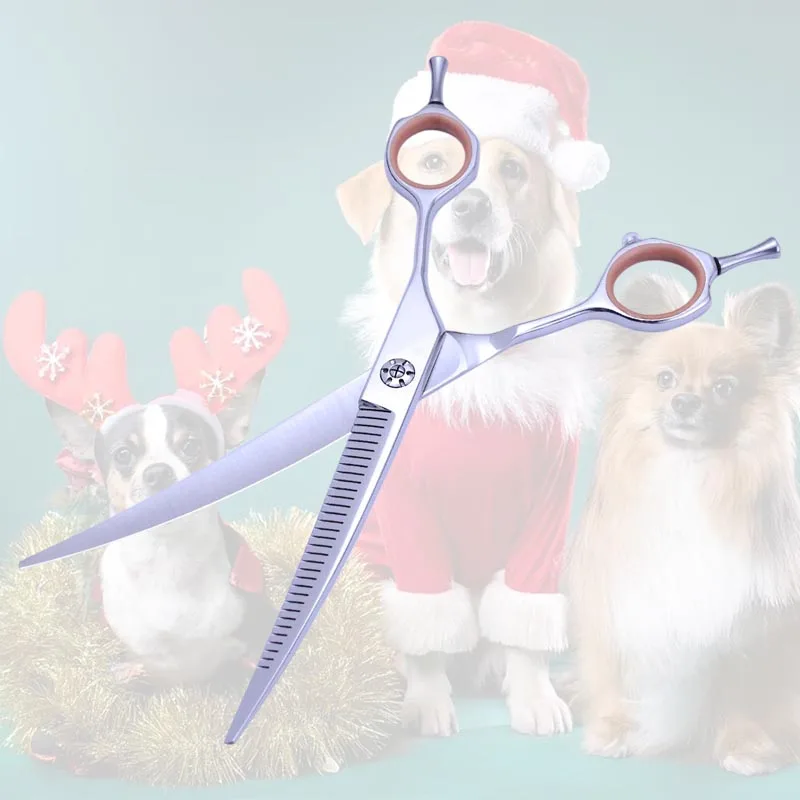 7 inch Upward / Downward right handed pet thinning scissor curved dog grooming chunker scissor 35 teeth