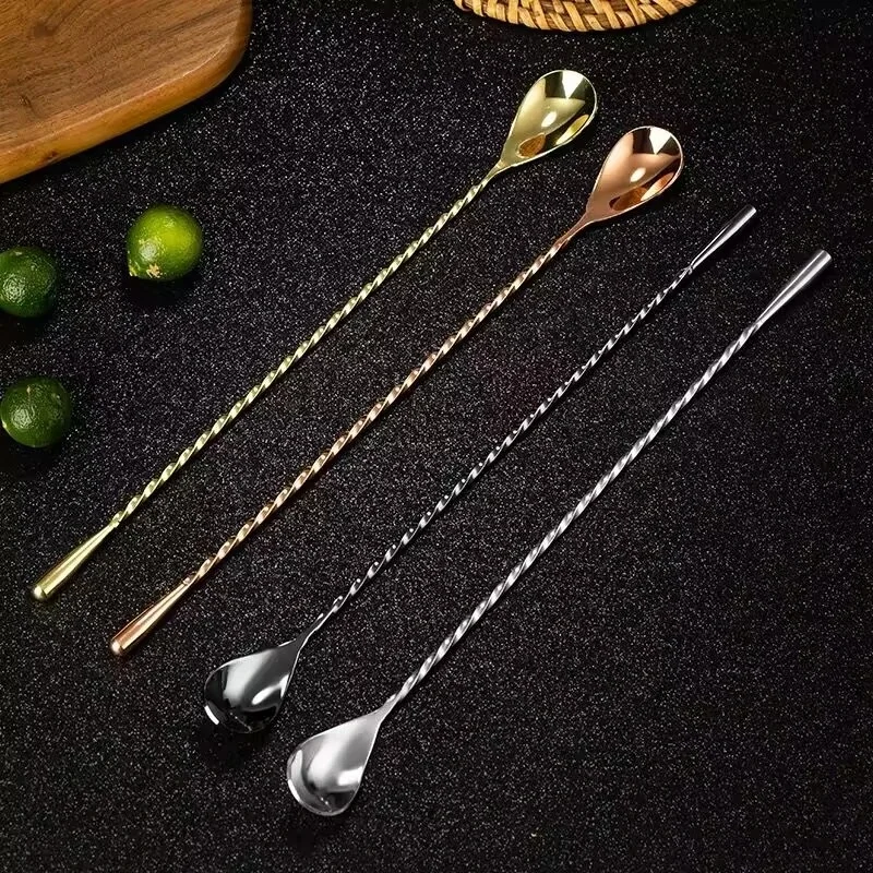 Łyżka koktajlowa Łyżka barowa ze stali nierdzewnej Mieszanie Spiralny wzór Bar Łyżka Teadrop Narzędzie barmańskie Narzędzia barmańskie — zdjęcie 2