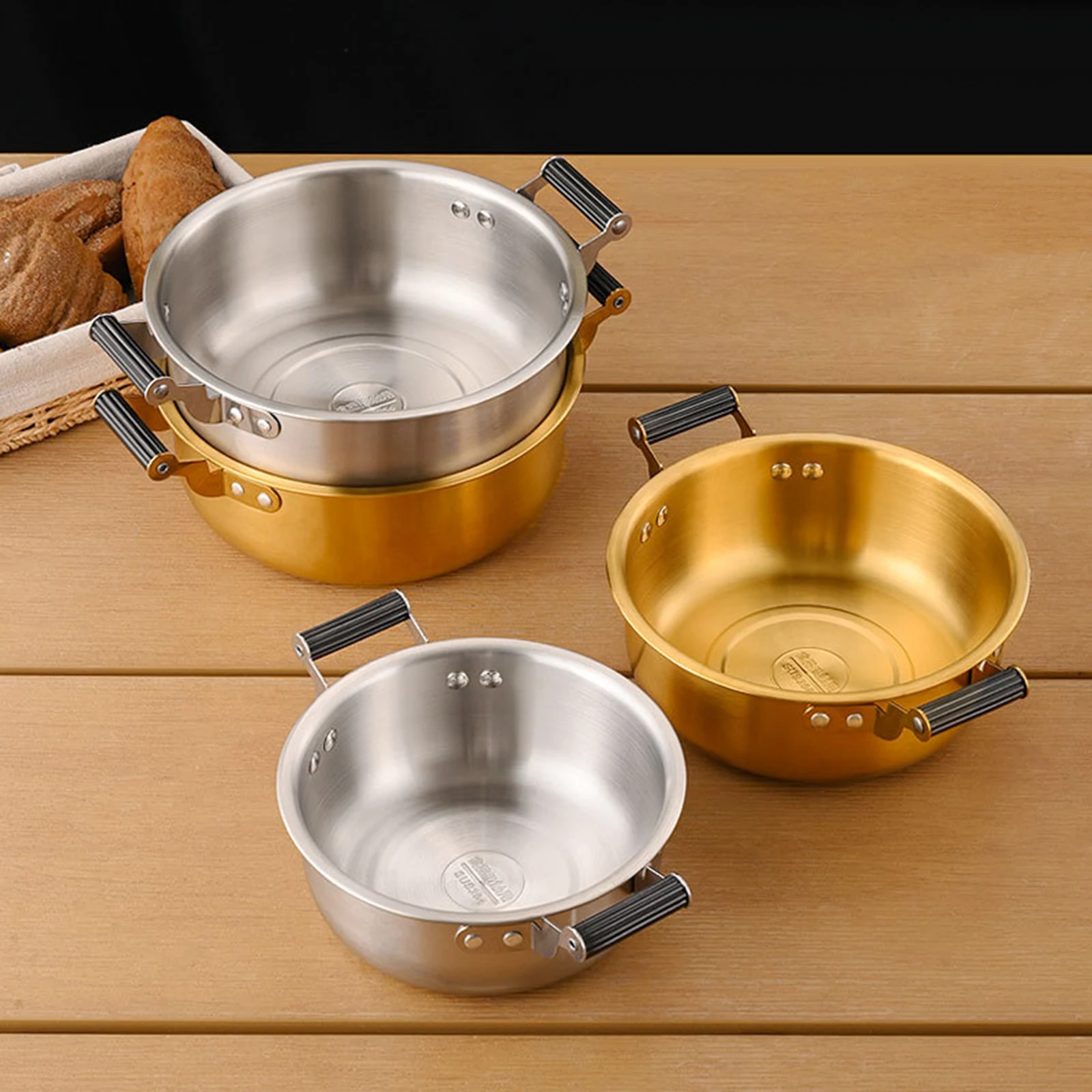 

Korean Ramen Pot Stainless Steel Noodle Pot with Double Handle Kimchi Soup Pots Stockpot Kitchen Cookware for Household