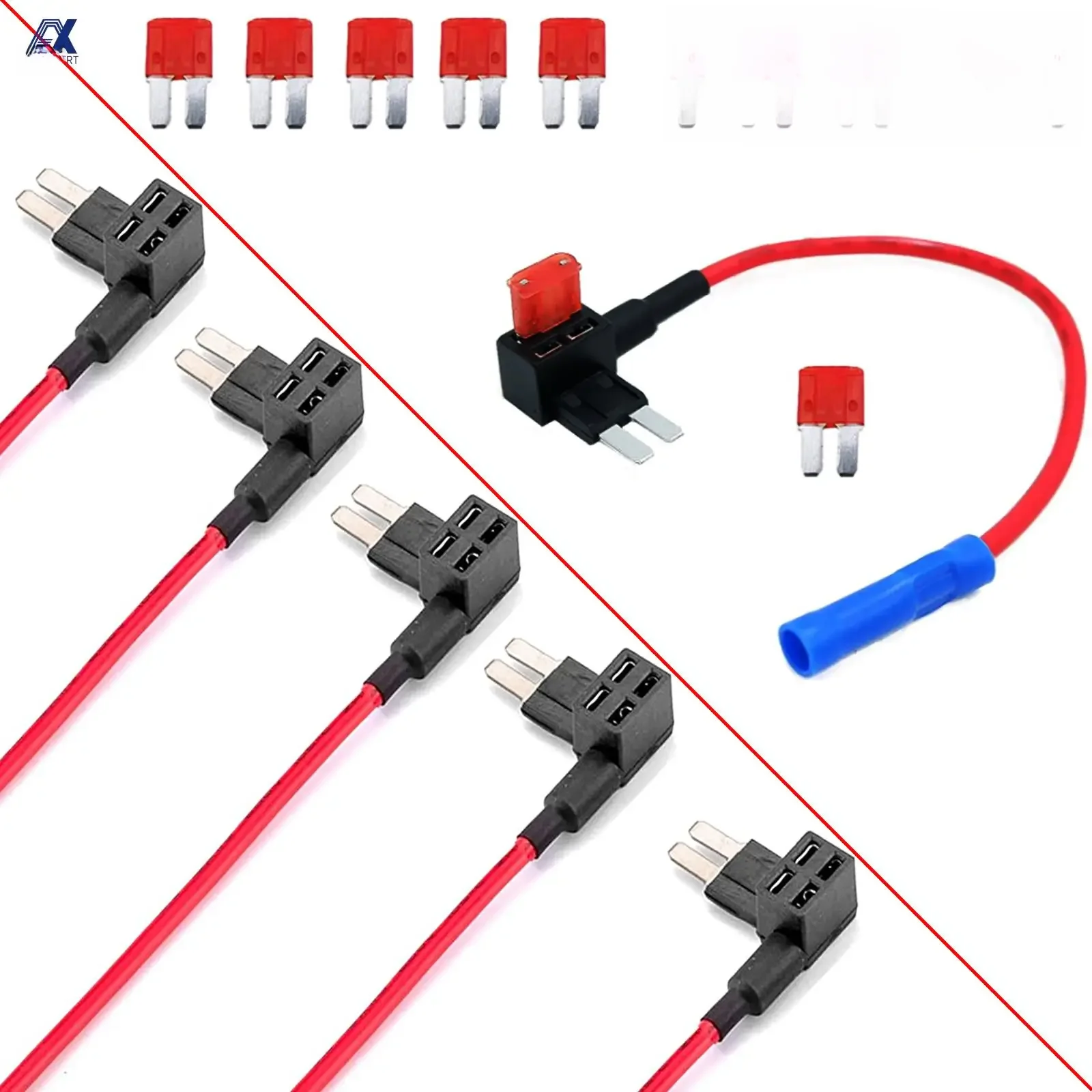 5 sztuk 12V 24V samochód 16AWG drutu uchwyt bezpiecznika add-a-circuit Piggy Back TAP zestaw adapterów z 10A Micro2 APT ATR bezpiecznik ostrza narzędzie uchwytowe — zdjęcie 2