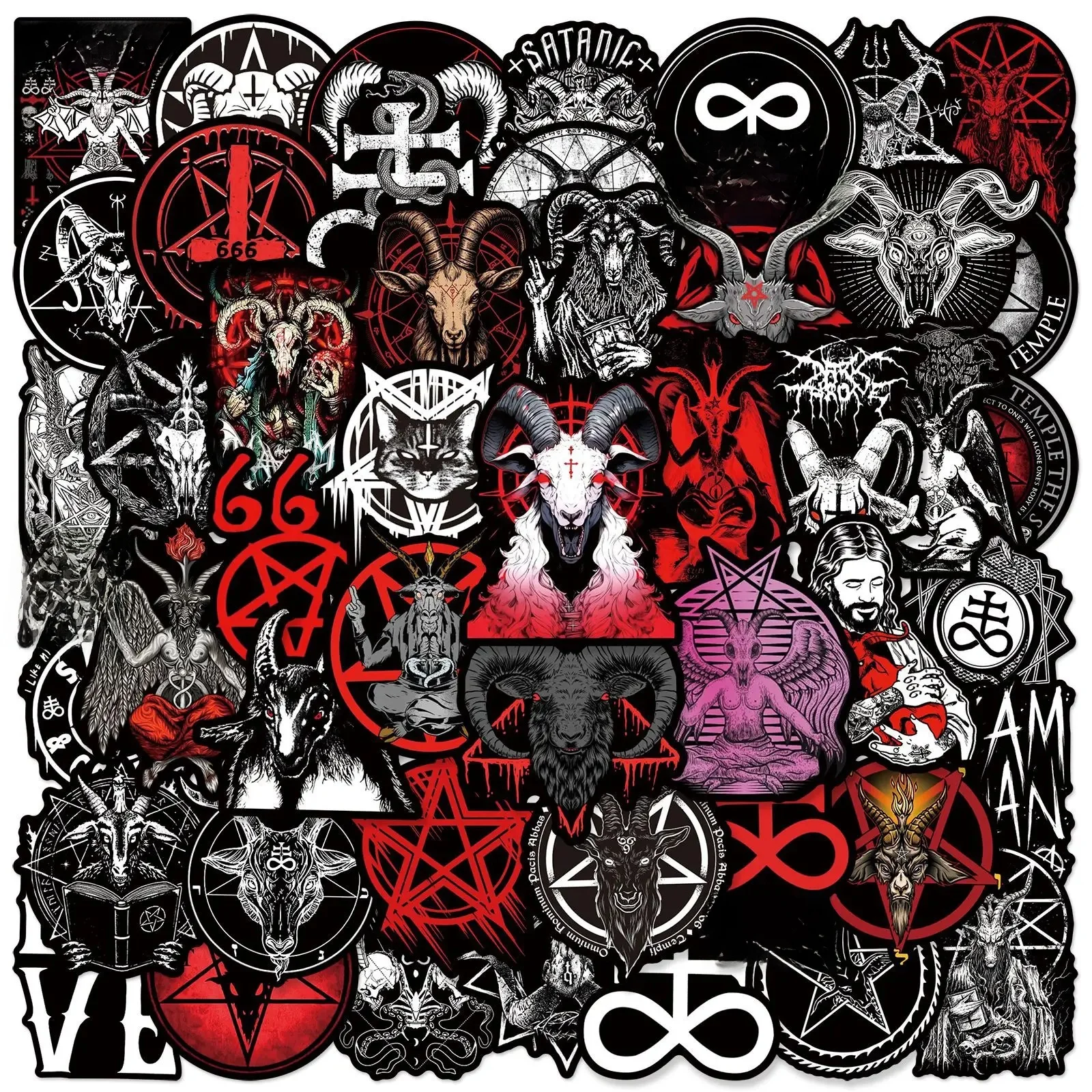 Autocollants Graffiti Satan, 50 pièces, bouteille d'eau, ordinateur portable, téléphone, vélo, fixation rétractable et mécanisme d'attache de sécurité, Skateboard, enfants et adultes