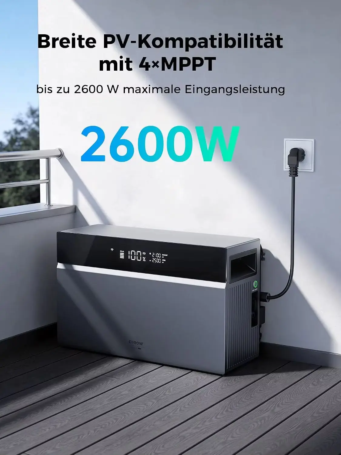 2000W Balkonkraftwerk CONOW CBE2000 Pro mit 4x500W Jolywood bifaziale Solarmodule,CME04-50 Erweiterungsbatterie,smart meter