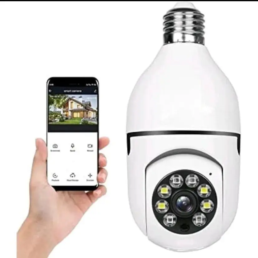 Câmera segurança wifi ip sem fio 360 com encaixe lampada bocal HD visão noturna - bivolt