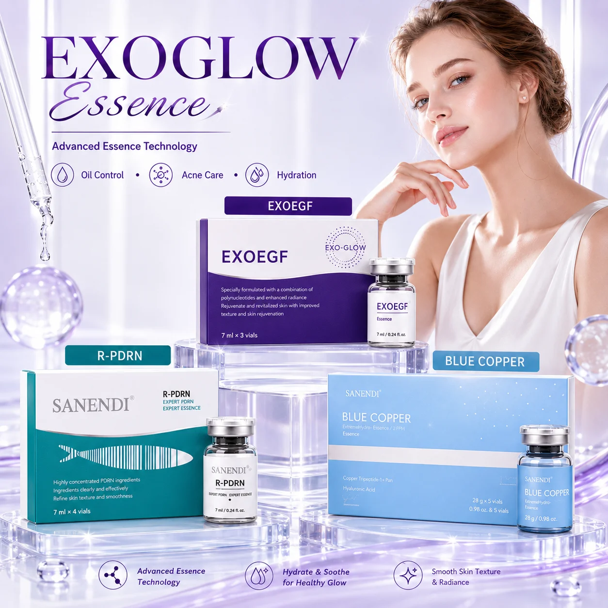 Sanendi Exo GloweKorean Pink PDRN Salmon DNA Essence Serum For Women AntiAging Skin Care Revitalization Hydrating Moisturezing