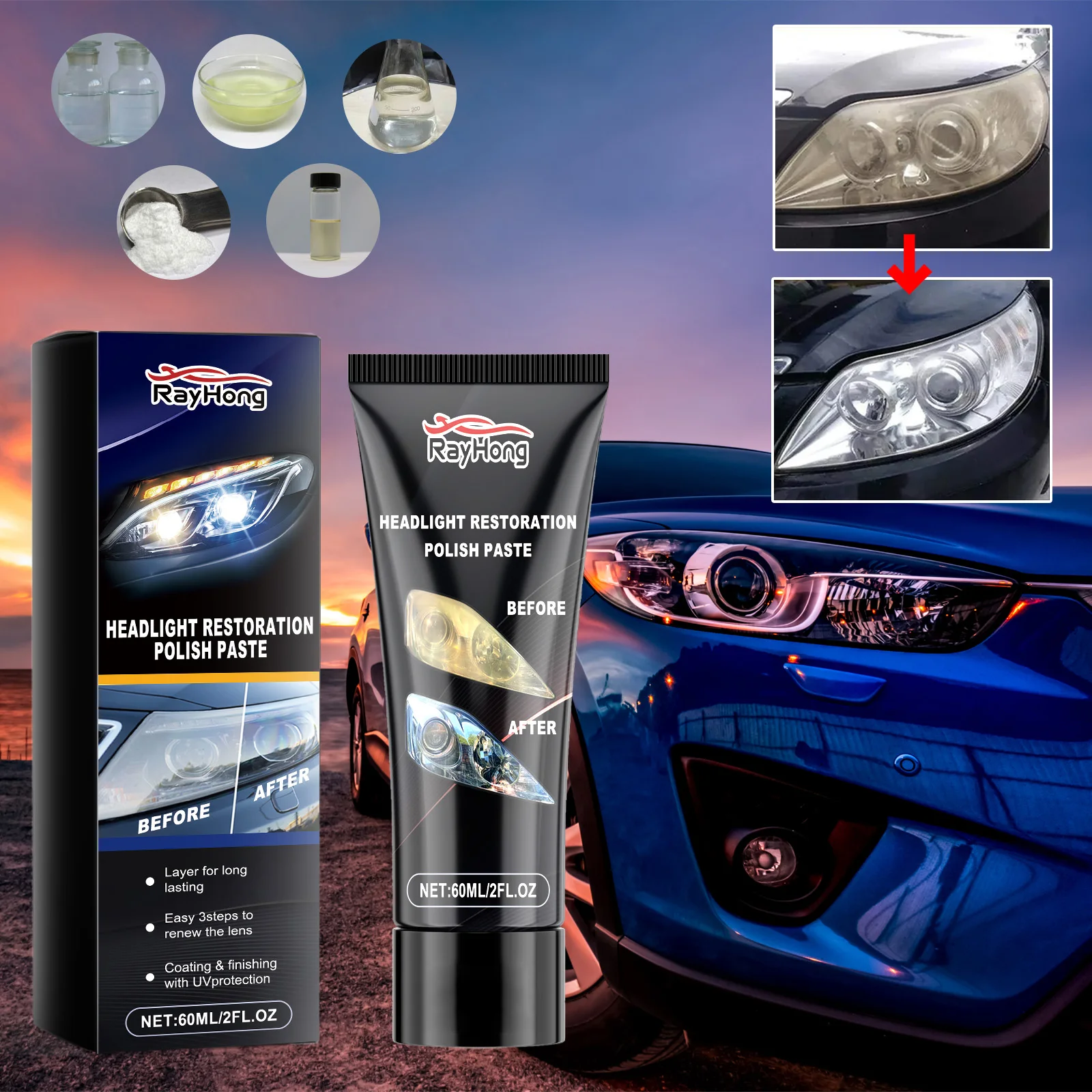 Headlight Restoration Polish Paste Scratch Cleaning Increases Car Renovation Headlight Polishing Accessories Brightness Wax