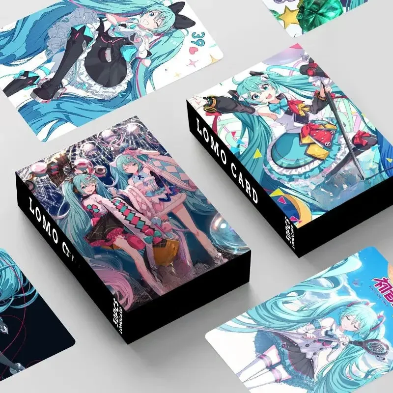 Boîte 30 pièces/ensemble Anime Hatsune Miku Kawaii Figure HD petite carte Double face Lomo carte signet carte de voeux modèle jouets cadeaux