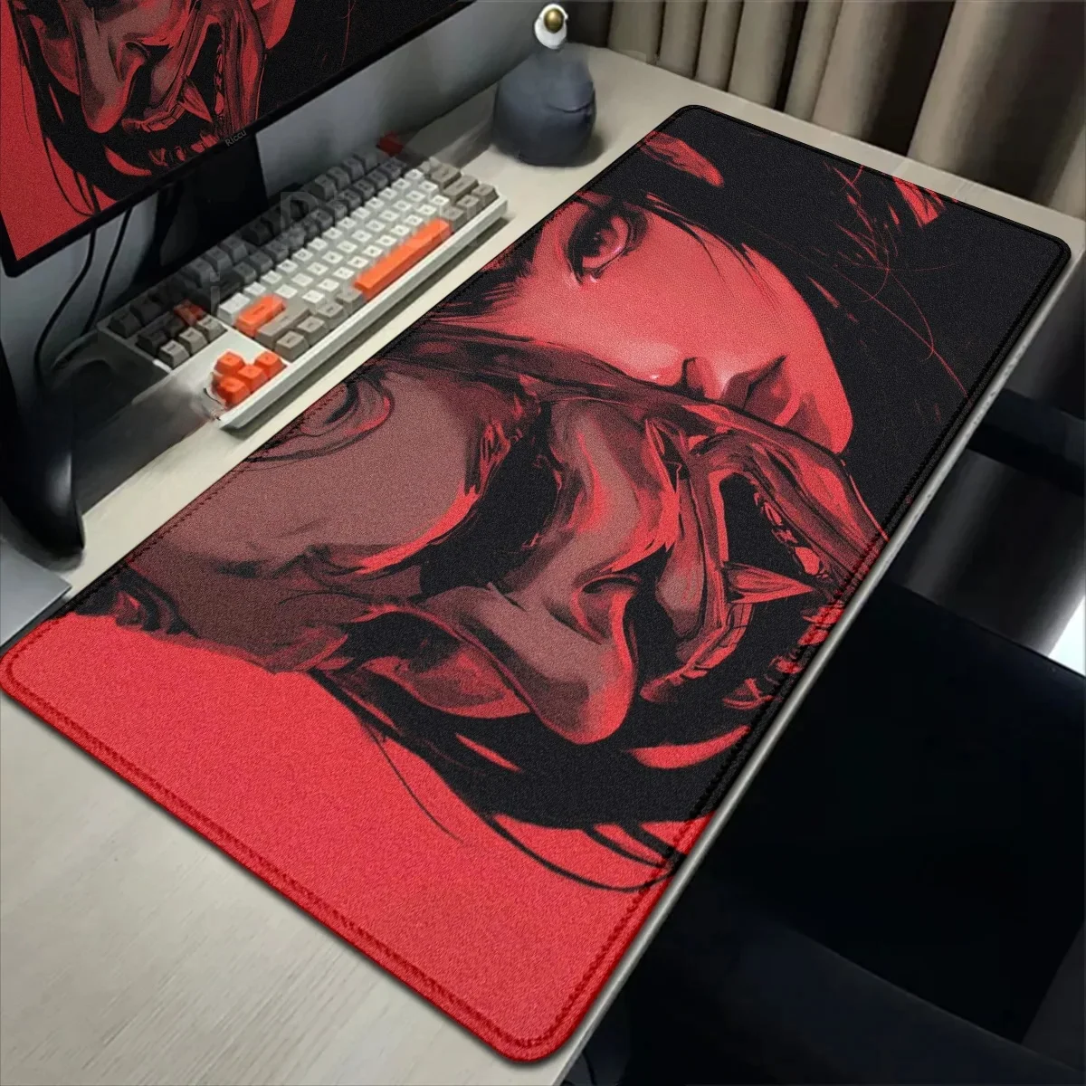 40x90cm podkładka pod mysz do gier Samurai Oni japonia maska ​​dziewczyna Deskmat duży gracz profesjonalna podkładka pod mysz Premium akcesoria do kontroli prędkości — zdjęcie produktu 7