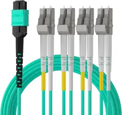 MPO 8X LC OM3 Fiber optik kablo yama kablosu Uniboot Fanout Fiber bağlantı kablosu, MMF 8 çekirdekli Fiber, QSFP + alıcı-verici için