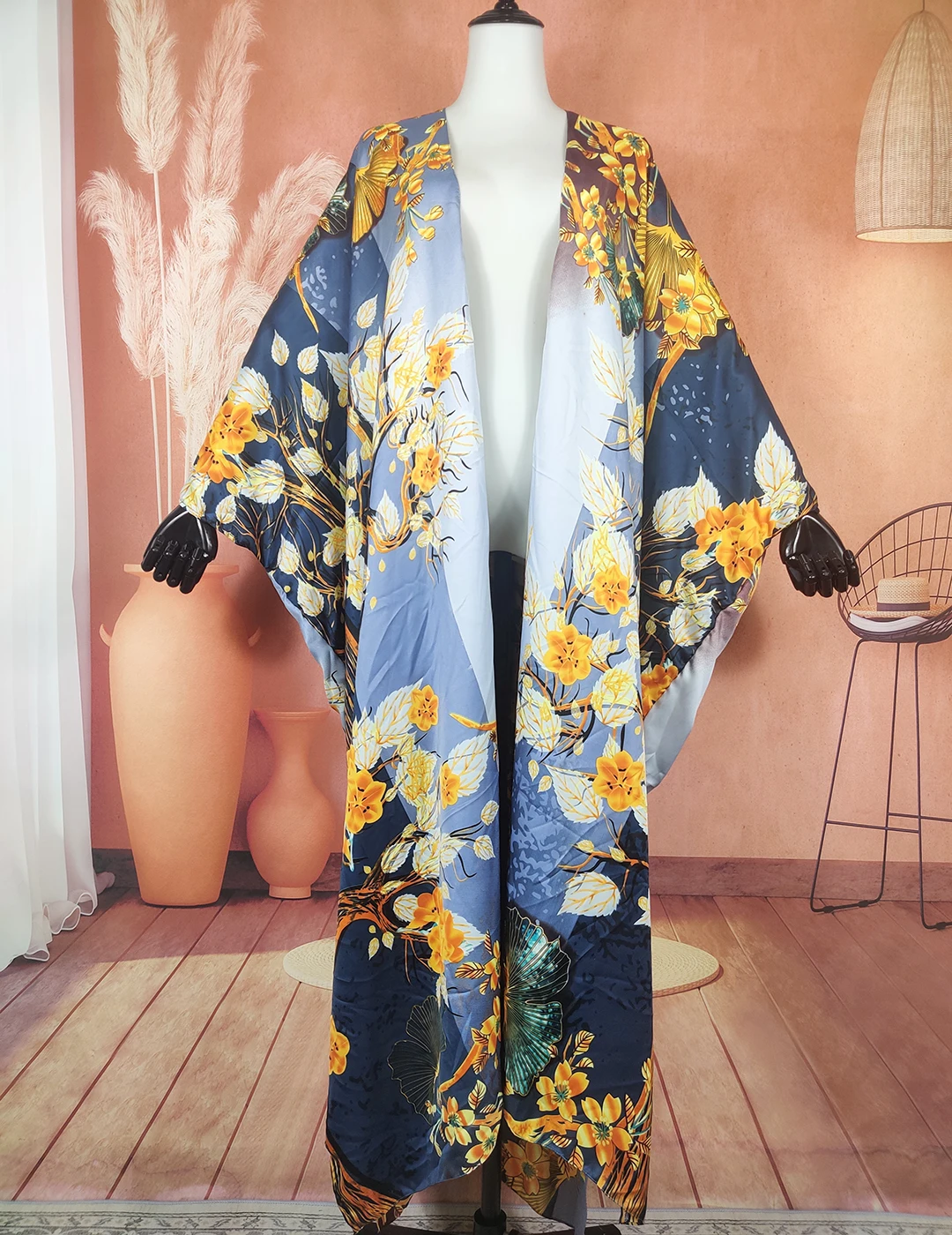 New Bohemian Elegant Floral Women\'s Summer Beach Swimwear Long Cover Up Oversize African Lady Outlet Printed Kimonos Clothing
