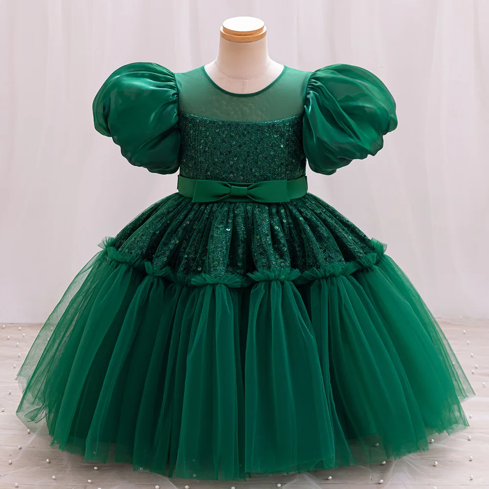 

Girls Sequin Puff Sleeve Princess Dress Baby Sweet Cute Birthday Dress Wedding Flower Girl Dress Stage show host catwalk elegant