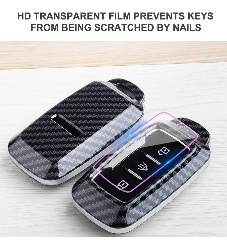 1PCS Premium Carbon Fiber Jetway Car Key Shell - Protective Cover Case with Transparent Film and Keychain