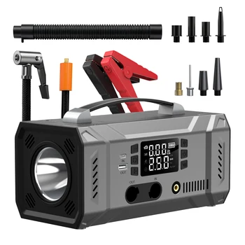 10000 mAh Tire Inflator and Emergency Jump Starter with Air Compressor Portable Car Battery Power Bank with Air Pump