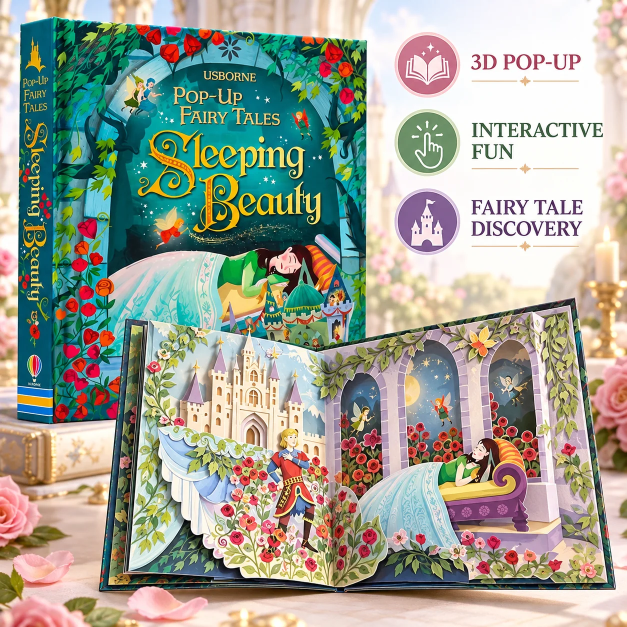 Pop-Up Sleeping Beauty English Fairy Tale Book, Enchanting 3D Board Book with QR Audio, Inspires Imagination & Observation, Perfect Bedtime Story & Gift for Back to School, Birthday, Kids Ages 3+, Immersive Pop-Up Scenes, Parent-Child Classic Reading