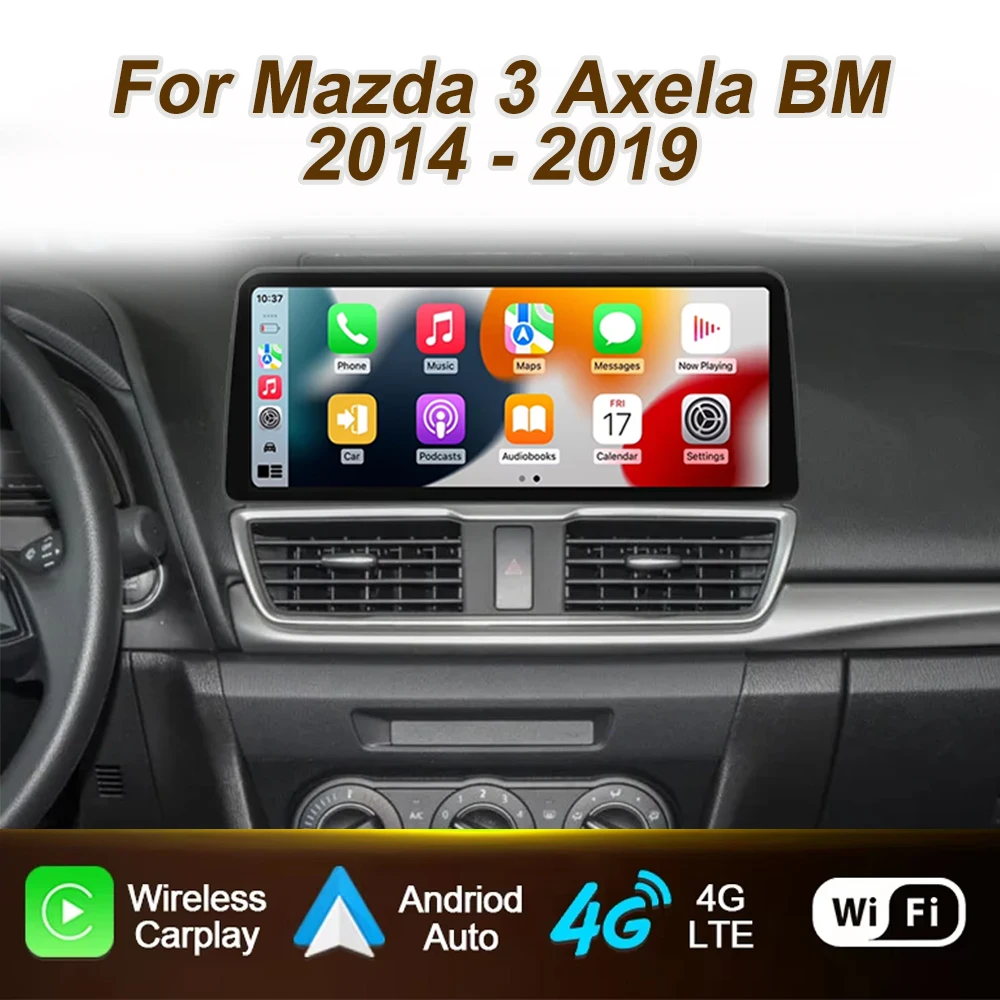 Android Auto 12.3 Polegadas para Mazda 3 Axela BM 2014 - 2019 Rádio Automotivo Multimídia Reprodutor de Vídeo GPS Carplay Sem Fio Unidade Central Estéreo