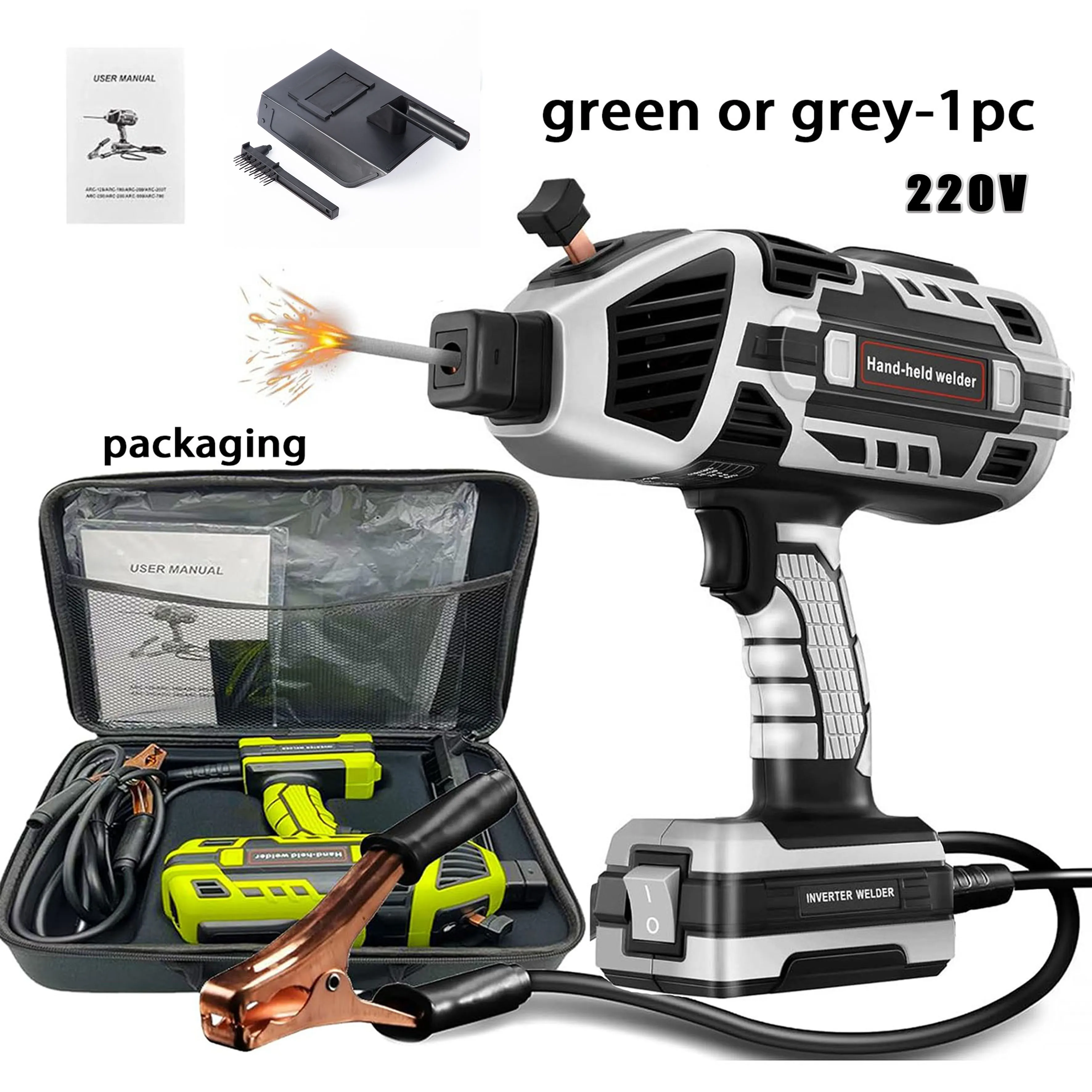 220 В серый и зеленый портативный полностью автоматический инверторный сварочный аппарат для дуговой сварки, с аксессуарами, обслуживание дома своими руками