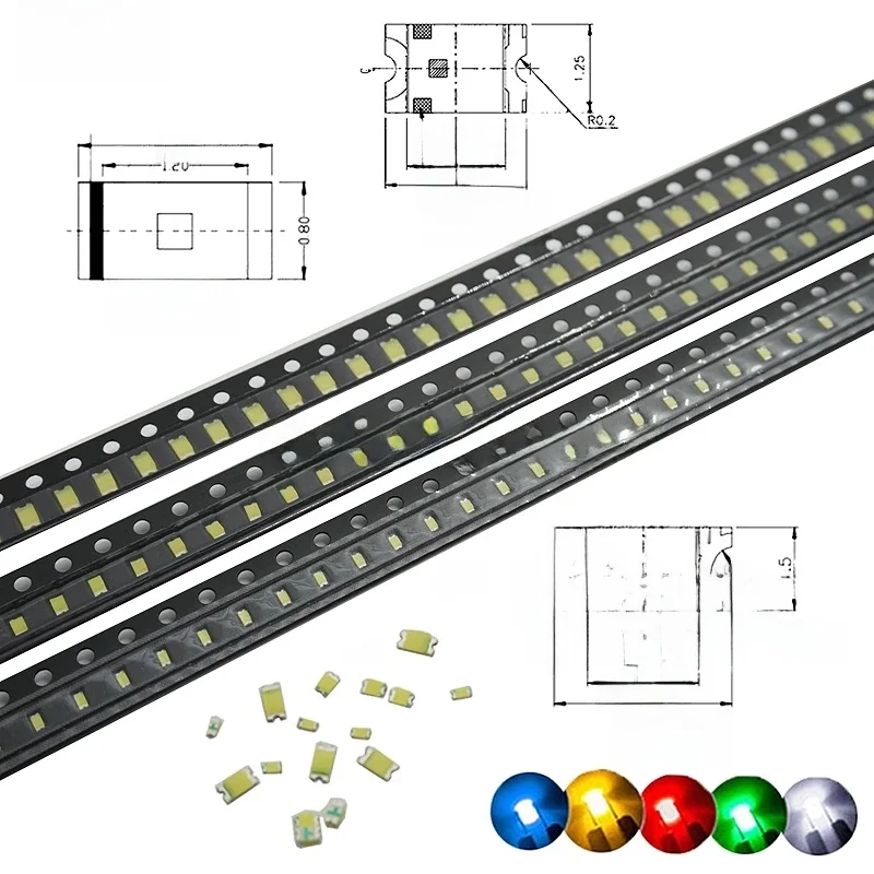100 sztuk SMD 0402 0603 0805 1206 Czerwony Niebieski Zielony Biały Pomarańczowy Różowy Wysokiej jakości przezroczysty układ świetlny Dioda do montażu powierzchniowego — zdjęcie 2
