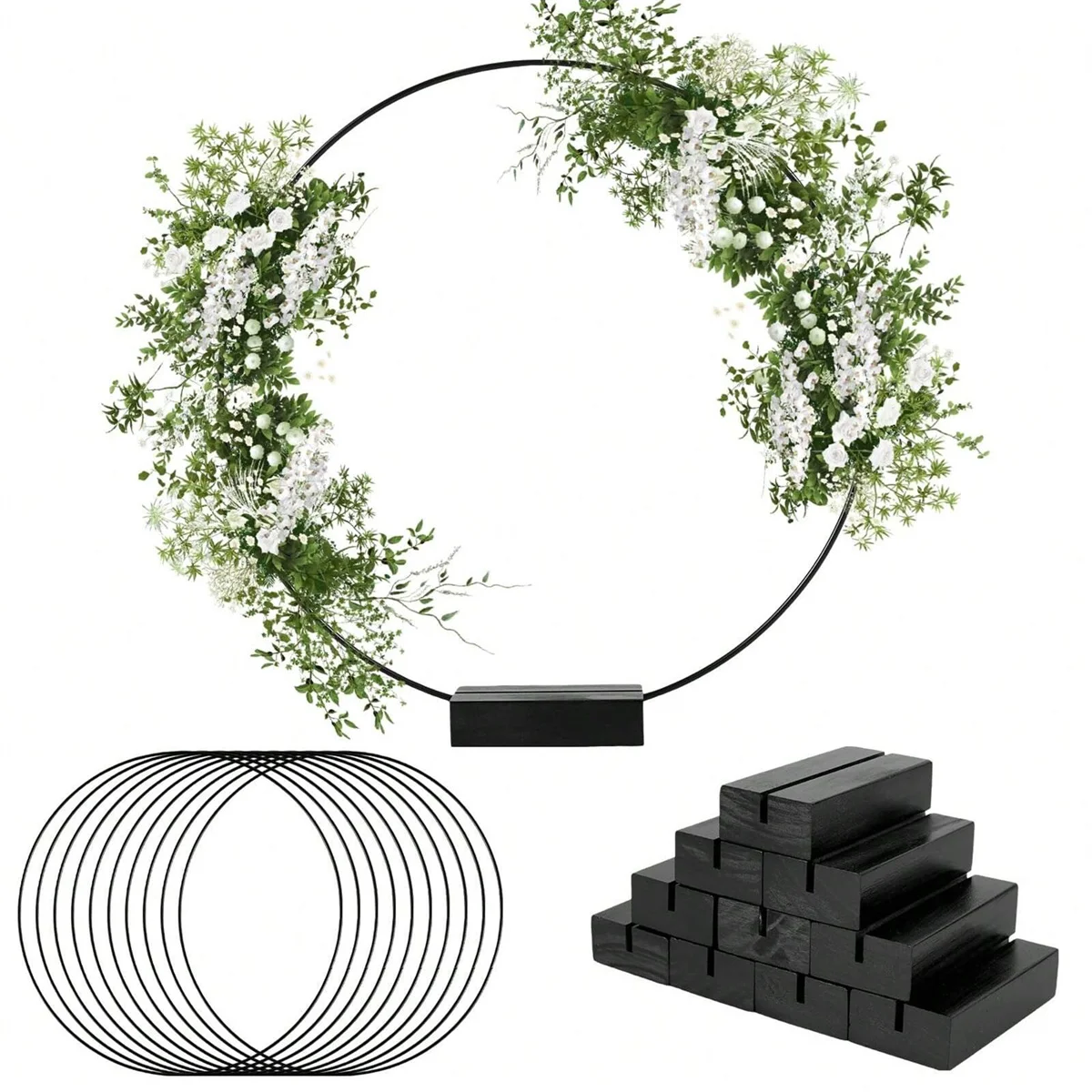 10 Stück florale Reifen-Mittelstücke mit Ständer für Tisch, Metall-Mittelstücke, 10/12 Zoll goldene Kreis-Mittelstücke für Hochzeitsempfang – Detail 12
