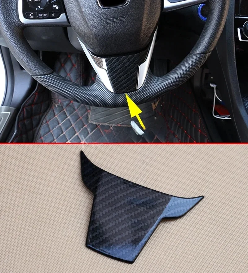 For 2016-2021 Honda Civic 10th Carbon Fiber Car Interior Steering Wheel Sticker Trims