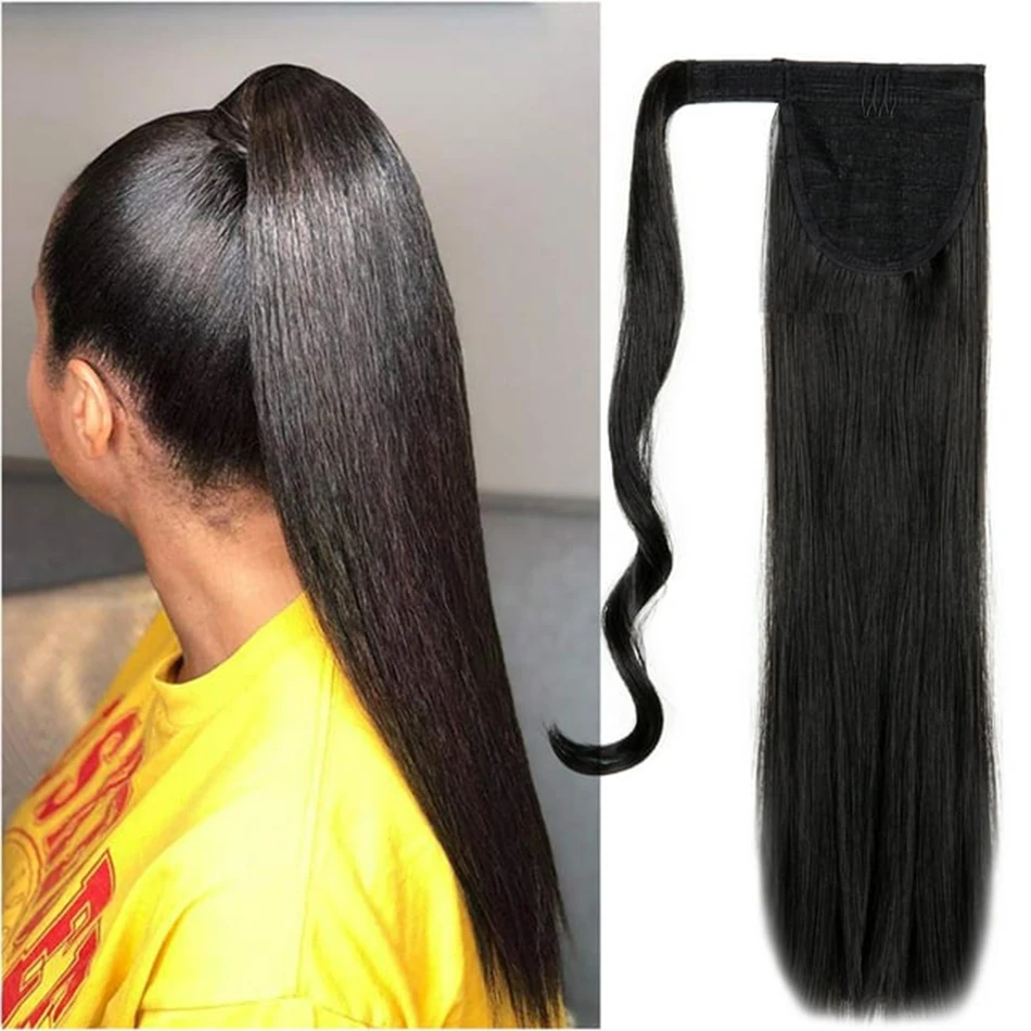 

Straight Ponytail Human Hair Brazilian Hair Natural Black Ponytail Magic Wrap Around Clip In Hairpieces Ponytail Hair Extensions