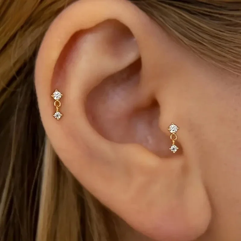 Aide 1szt 925 Sterling Silver Mini Zircon Thick Flat Screw Back Drop Earrings For Women K Gold Piercing Stud Earrings Biżuteria — zdjęcie 2