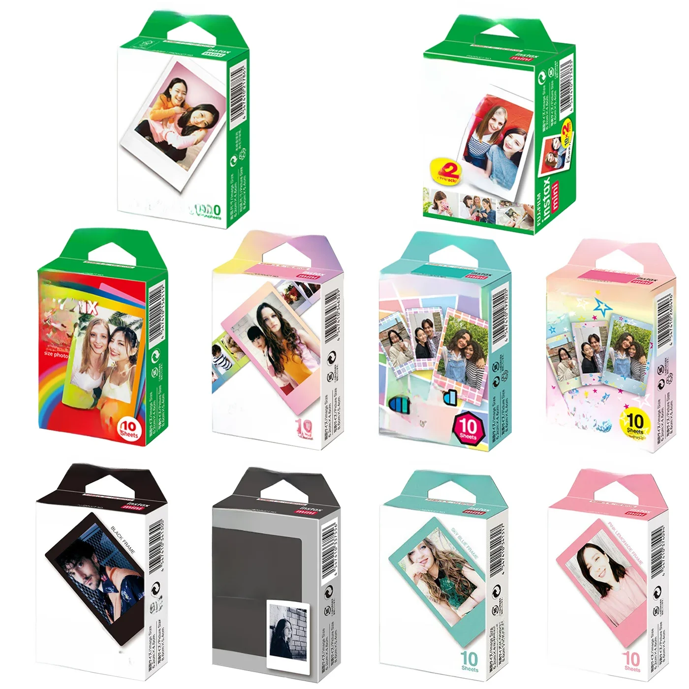 Fujifilm Instax Color Mini Film Instant 10-50 arkuszy Czarna ramka Macaron Rainbow Photo Paper dla Mini 12 11 9 8 7s 70 50 90 SP-2 — zdjęcie 2