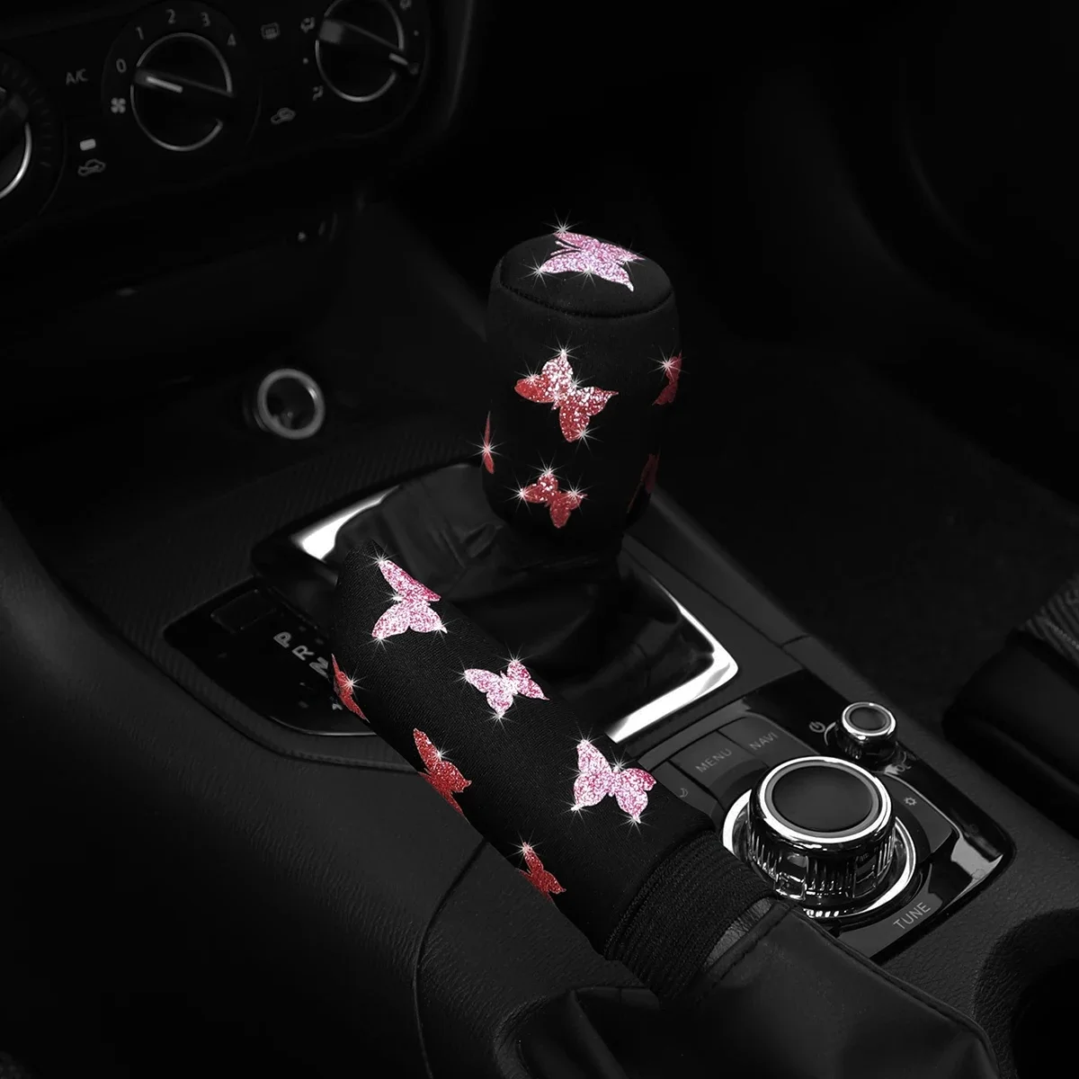 2-częściowy zestaw błyskawic z tkaniny Butterfly Blingbling Zestaw hamulca ręcznego do samochodu Zestaw uchwytów do manualnej przekładni Ogólne artykuły motoryzacyjne — zdjęcie 2