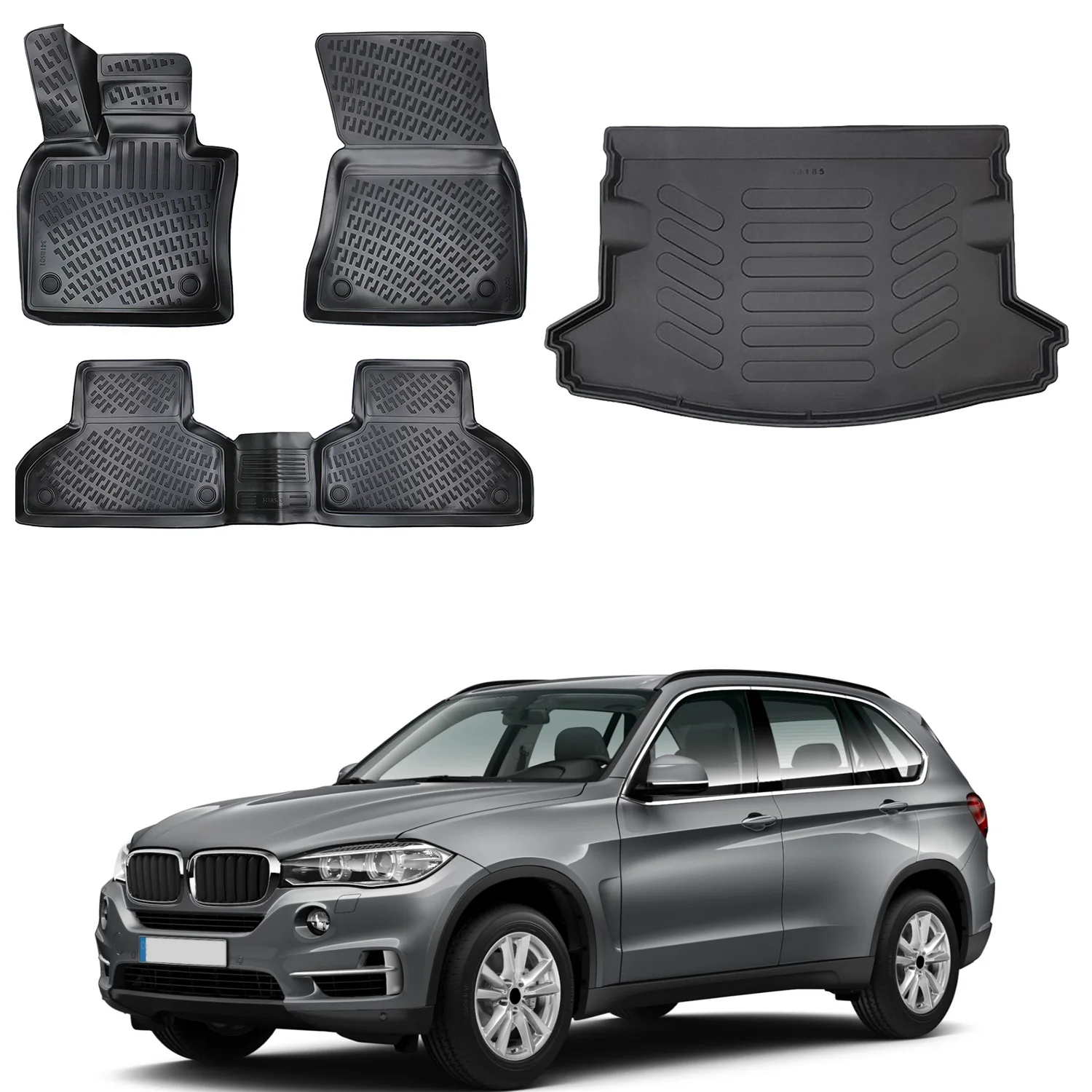 Floor Mats + Cargo Trunk Liner Fits Bmw X5 F15 2013-2018 Set - All Weather Maximum Coverage - Water Resistance