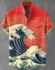 Hawaiian Men's Linen Shirt with Abstract Patchwork Art Print