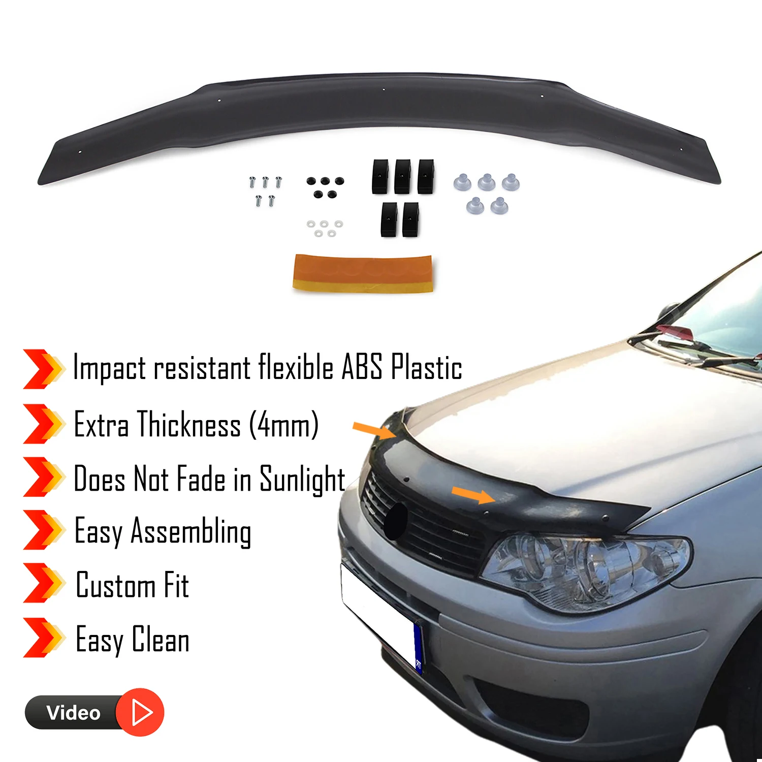 Hood Deflector Guard for Fiat Albea (2005-2012) - (SD) Bug Shield Bonnet Protector / 4 mm thickness and ultra-durable material