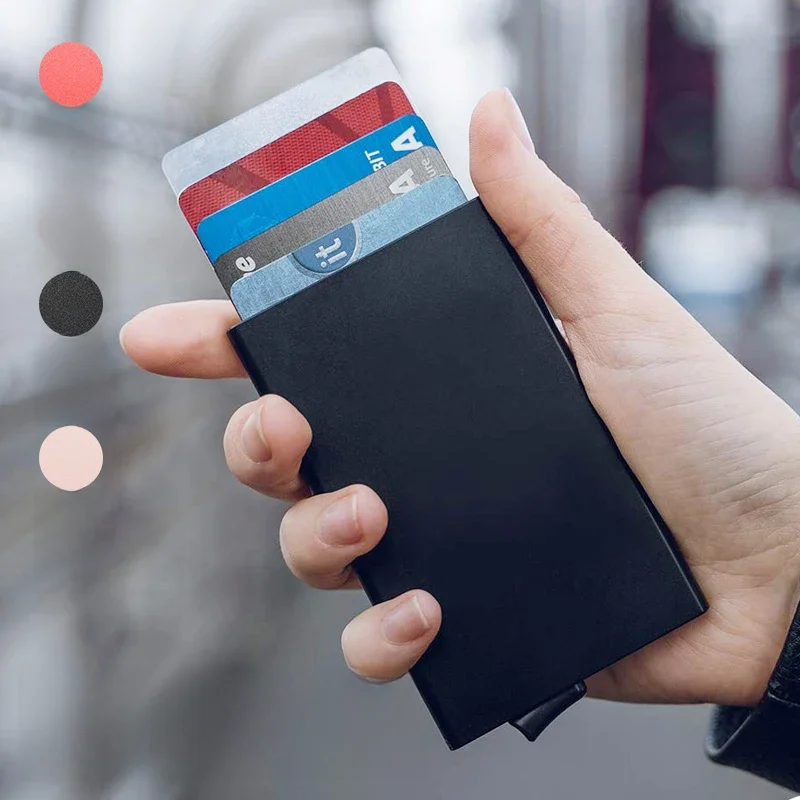 Portefeuille Pop Up mince, porte-carte de crédit minimaliste pour hommes et femmes, blocage RFID, Mini boîtier en métal