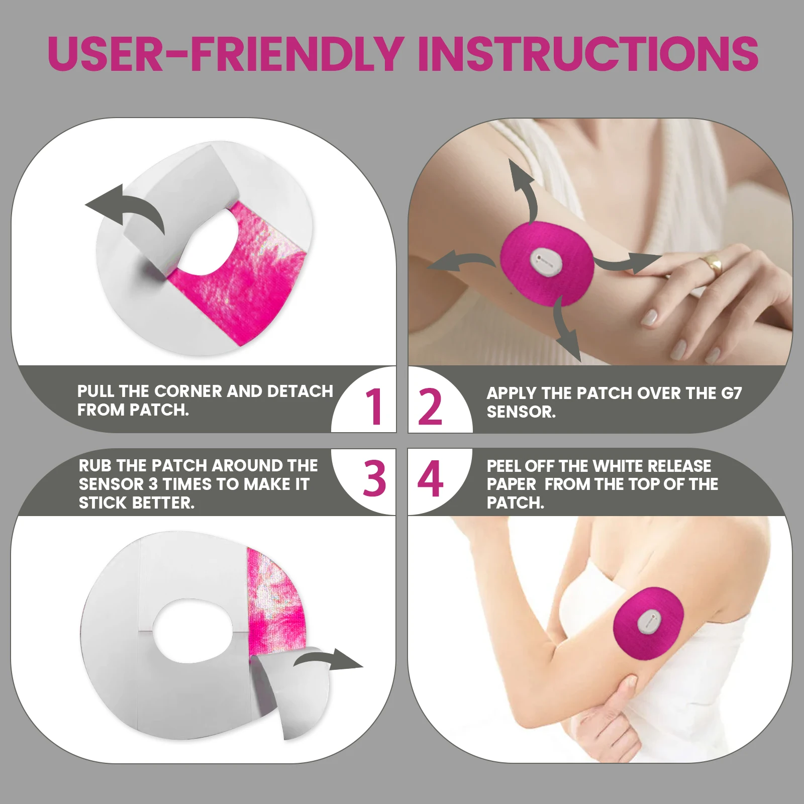 30/50-Pack Dexcom G7 Adhesive Patches with Hole, Magenta, Latex-Free, Hypoallergenic, Waterproof CGM Tape for 10-Day Wear