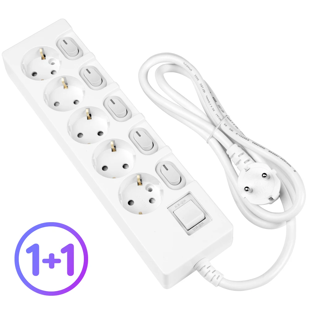 1+1 Domestic 16A Individual Switch Multi-outlet 5-gu 1.5m White