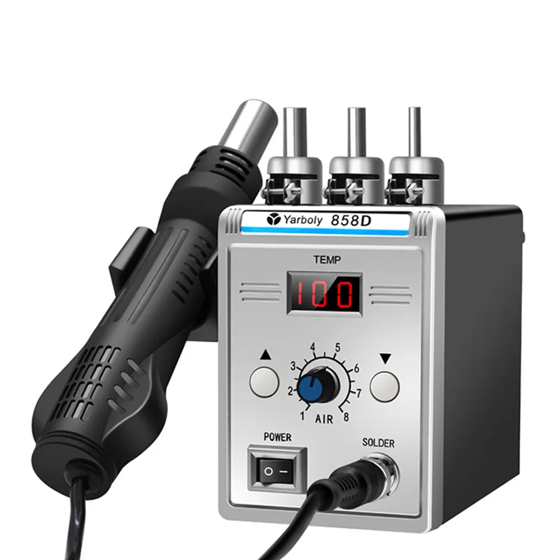 858D Heißluftpistole Heißluft-Reworkstation Digitale Temperaturanzeige 110V/220V Einstellbare Temperatur SMD Handy-Reparaturwerkzeug