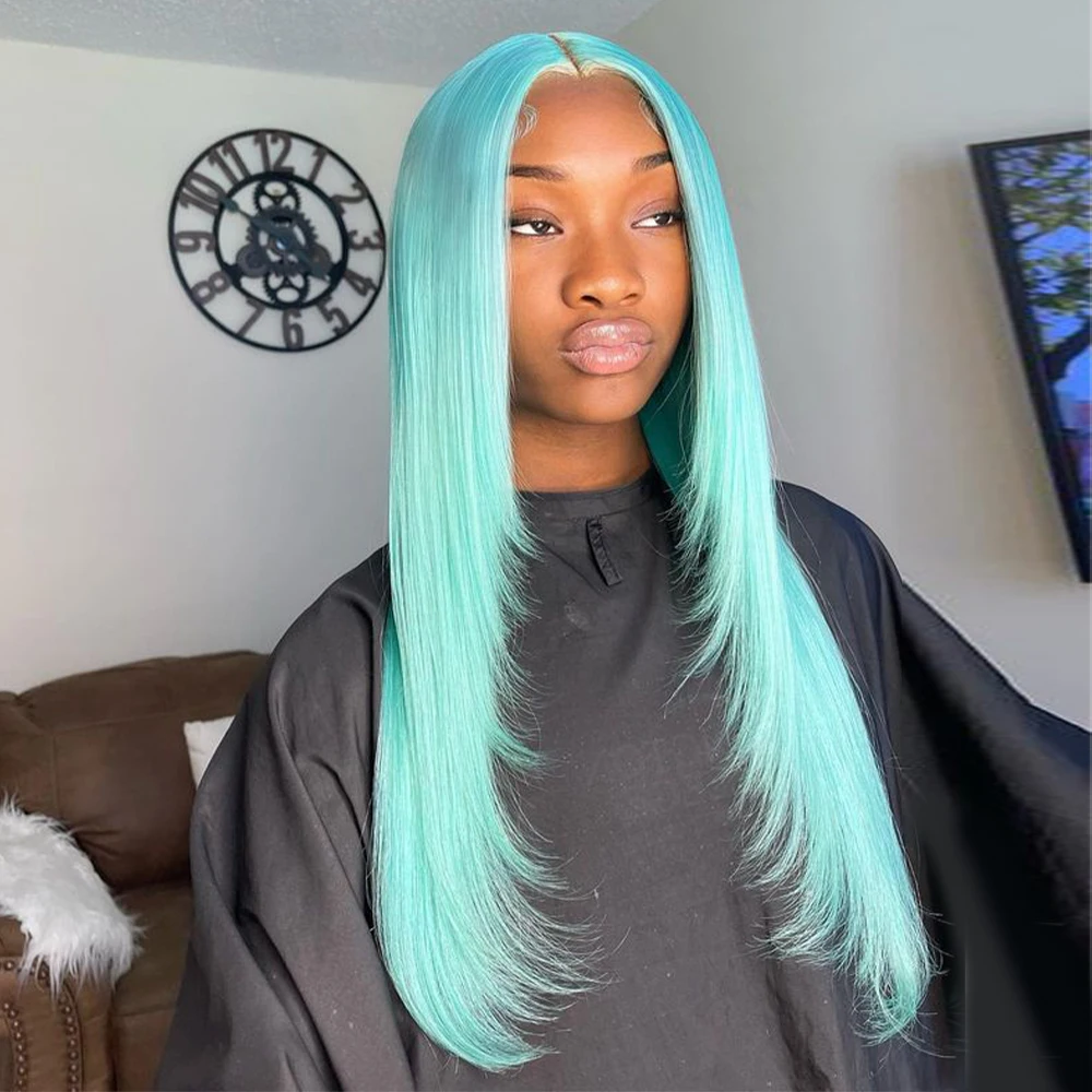 سماوي الأزرق 13x6 الدانتيل الشفاف الجبهة باروكة من شعر طبيعي للنساء قبل نتف مستقيم ملون الأخضر الدانتيل الجبهة الباروكات شعر الإنسان