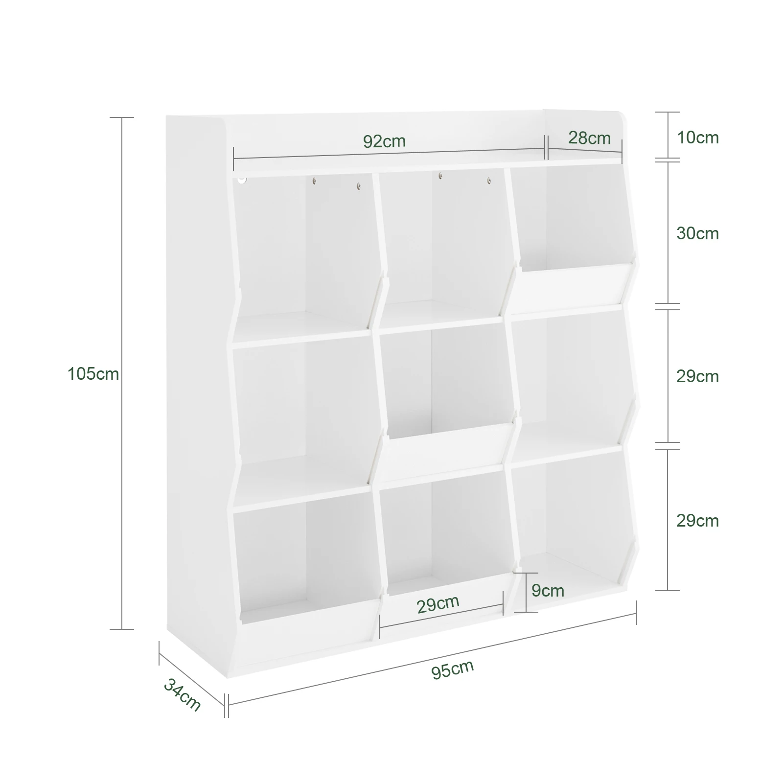 SoBuy KMB120-W Kinder Bücherregal Montessori mit 9 offenen Fächern, Spielzeugaufbewahrung Weiß 95x105x34cm – Detail 1