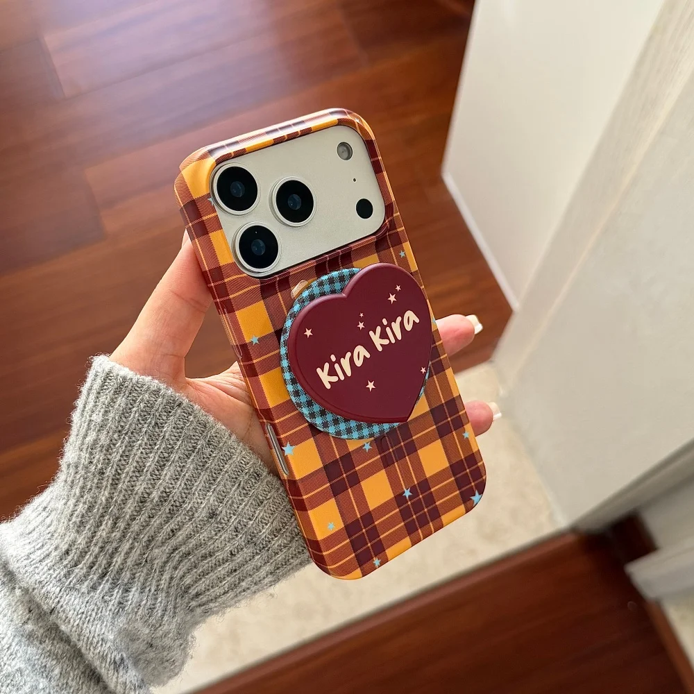 

Yellow plaid star love for magsafe holder phone case for iPhone17 16ProMax15 Pro protective case new shockproof protective cover