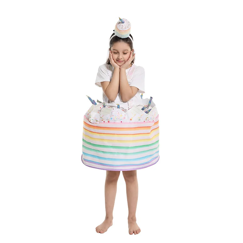 Girls Happy Birthday Cake Costume Food Party Cake Fancy Dress Halloween With Fake Cake Headband Cake Outfits for Kids