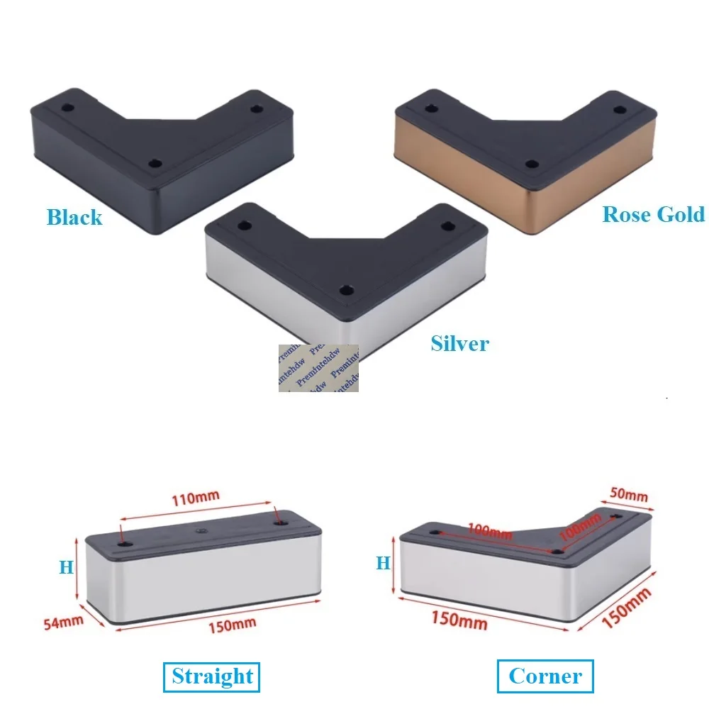 4Pcs Plastic Stainless Steel Wrapped Corner Upholstery Sofa Leg Feet Rose Gold Silver Black With Screw