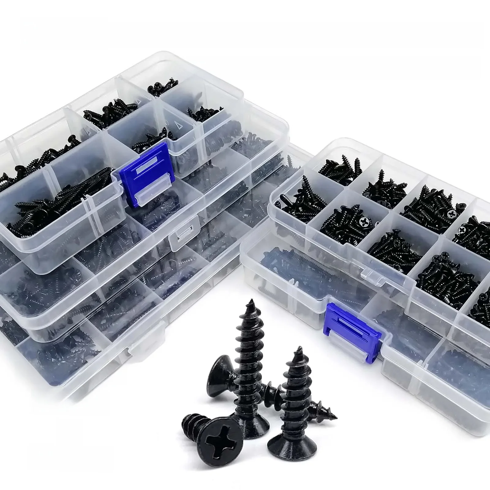 1 Box Mix M1 M1,2 M1,4 M1,7 M2 M3 M4 Mini Micro Cross Phillips Flachsenkkopf selbstschneidendes Holzschraubenset aus schwarzem Stahl