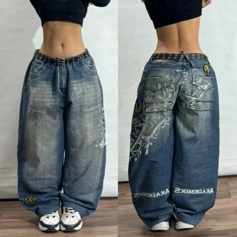 Streetwear New Fashion Oversized Printed Embroidered Baggy Jeans Women Y2K Gothic Harajuku Vintage Pop High Waist Wide Leg Pants — zdjęcie 2
