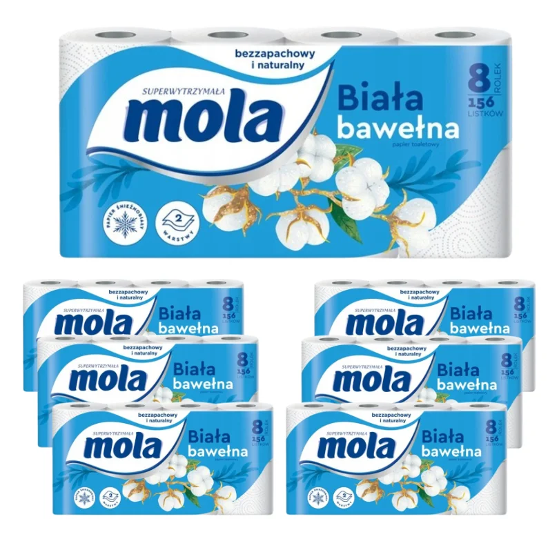 Papel higiénico de algodón blanco, 8 rollos, 7 unidades