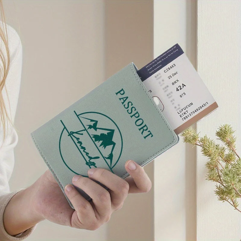 Custom Mountain Pattern Name Passport Holder, Card Slot Travel Wallet Unisex Gift for Vacation School Outdoor Travel