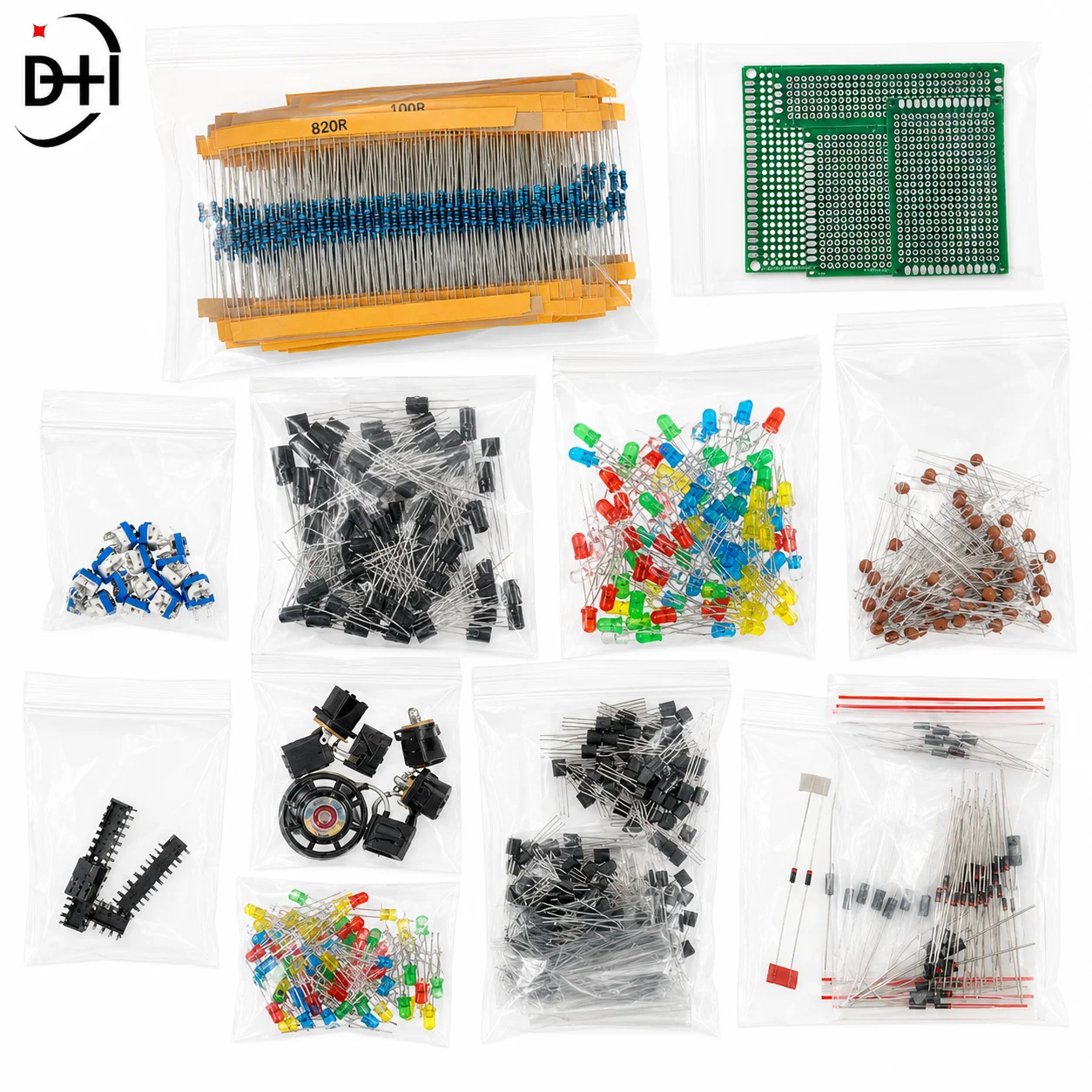 1900pcs DIY Electronics Components Kit Assortment Resistors LED Triode Capacitors Diodes PCB Potentiometer Variable Resistance