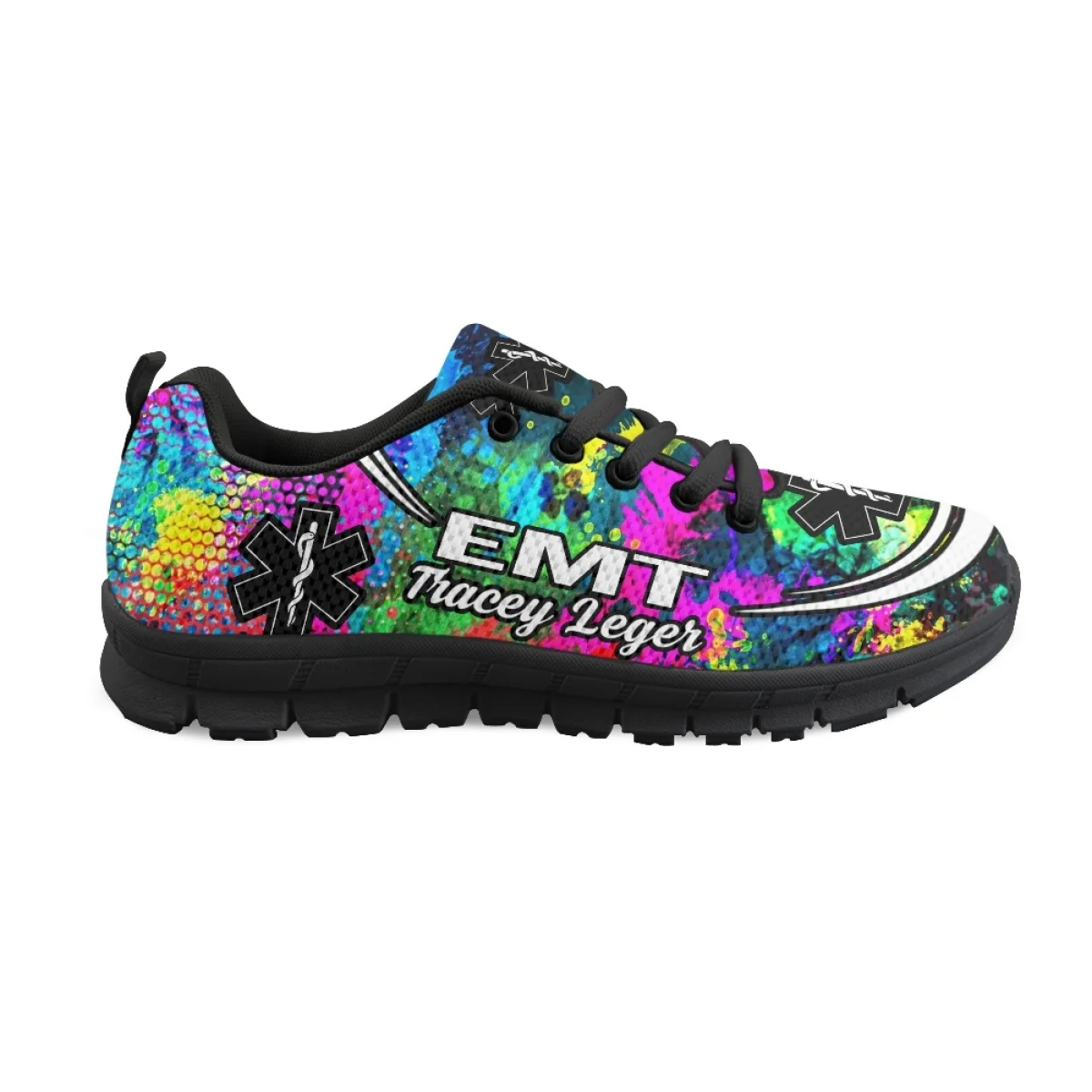INSTANTARTS Paramedic EMT EMS Tie Dye Pattern Casual Snekaers for Women Wear-Resistant Flat Shoes Ladies Non-Slip Sport Zapatos