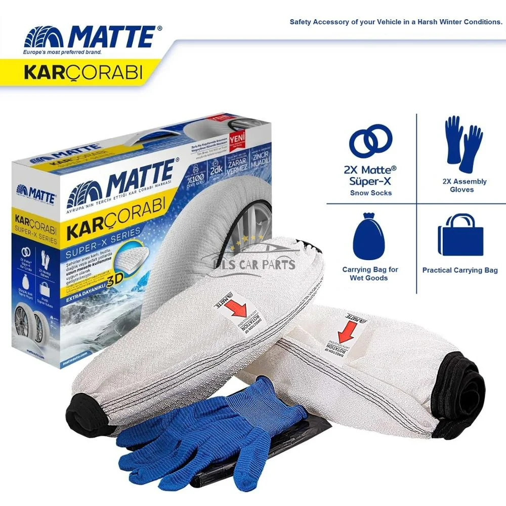 Car Snow Tire Socks for Winter Easy Grip - Super-X Series (Textile Snow Chain - For Safe Driving on Snowy & Icy Road)