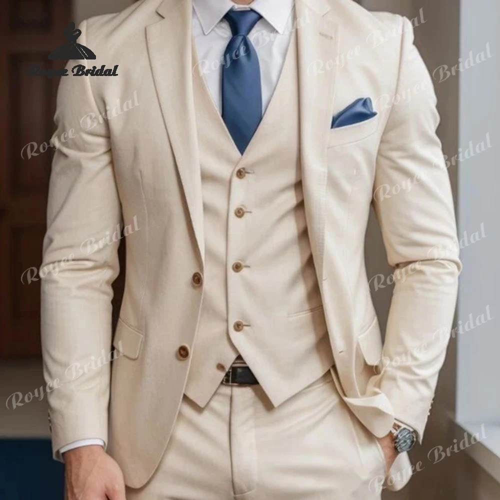 Beige Three Piece Single Breasted Wedding Men's Suits 2026 Notch Lapel Casual Prom Suits costume homme mariage