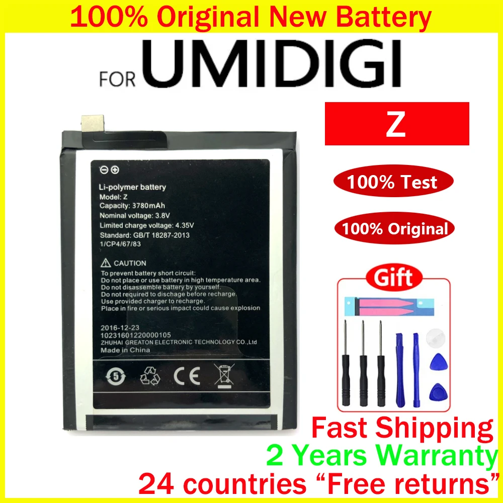 

100% Genuine Original 3780mAh UMIDIGI Z Battery For UMI UMIDIGI Z / Z Pro Replacement Cell Phone Batteries Batteria + Free Tool