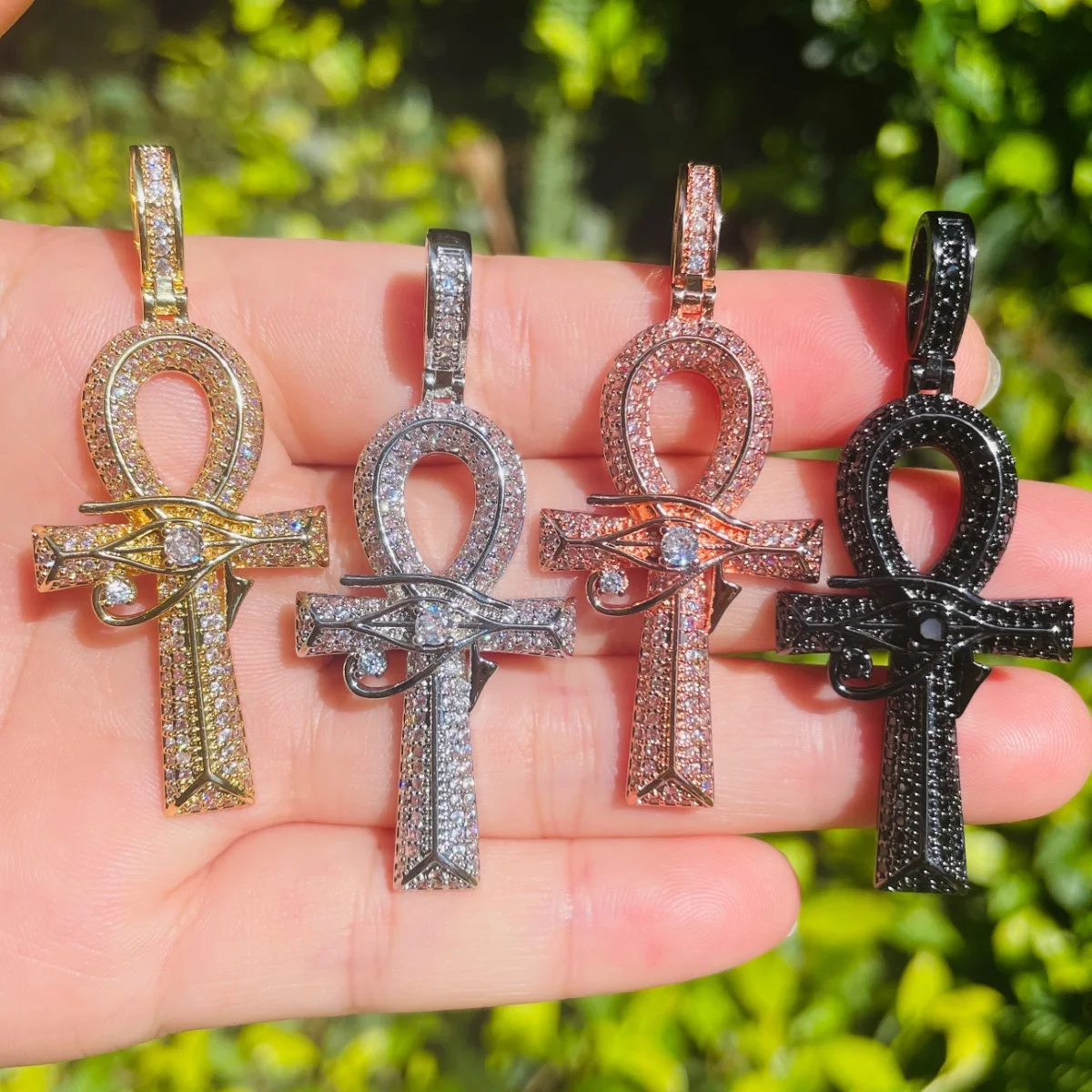 5pcs Egypt Eyes of Horus ANKH Cross Charm Pendants for Necklace Bracelet DIY CZ Micro Paved Religious Jewelry Handmade Accessory